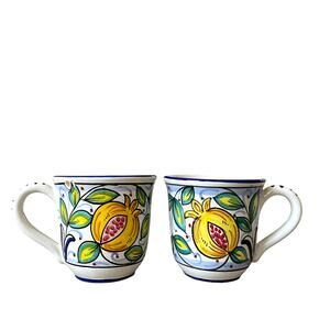 VIETRI Frutti Pomegranates Terra Cotta Ceramic Coffee Mug Set of 2 NEW